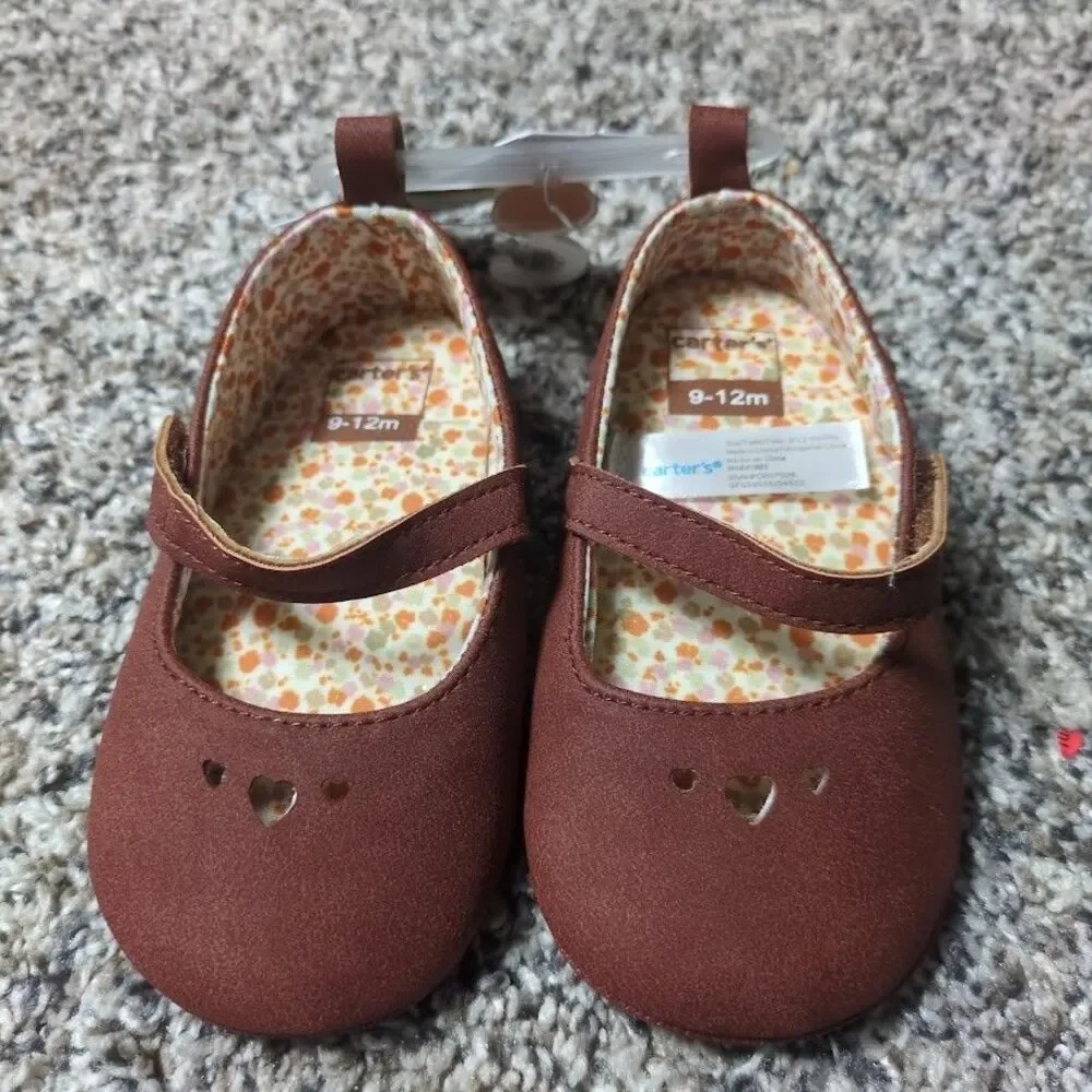 NEW Carter's Baby Girl Size 9-12 Months Shoes Brown Strap Soft Bottom Mary Jane